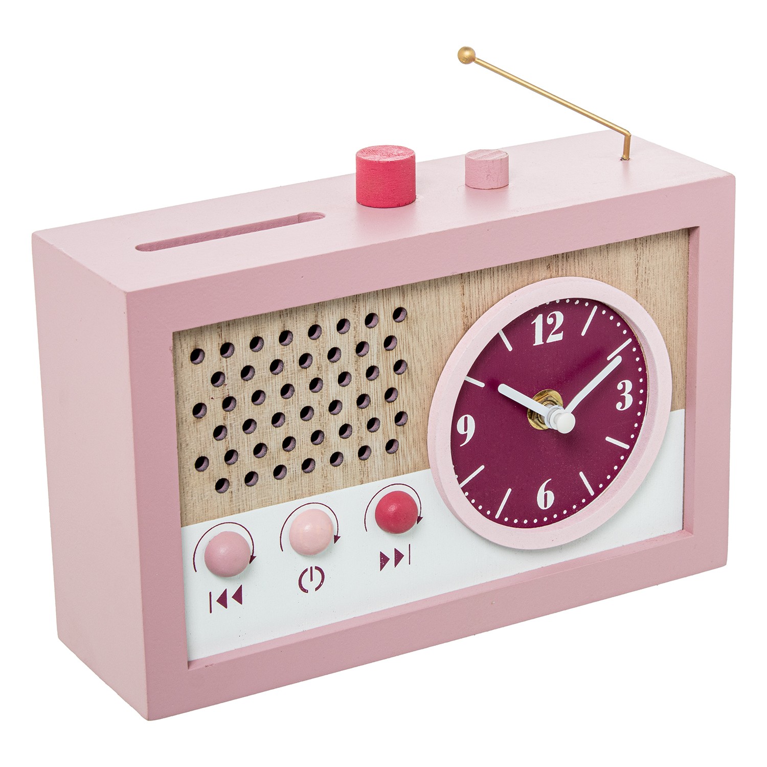 Hucha Reloj Radio Rosa